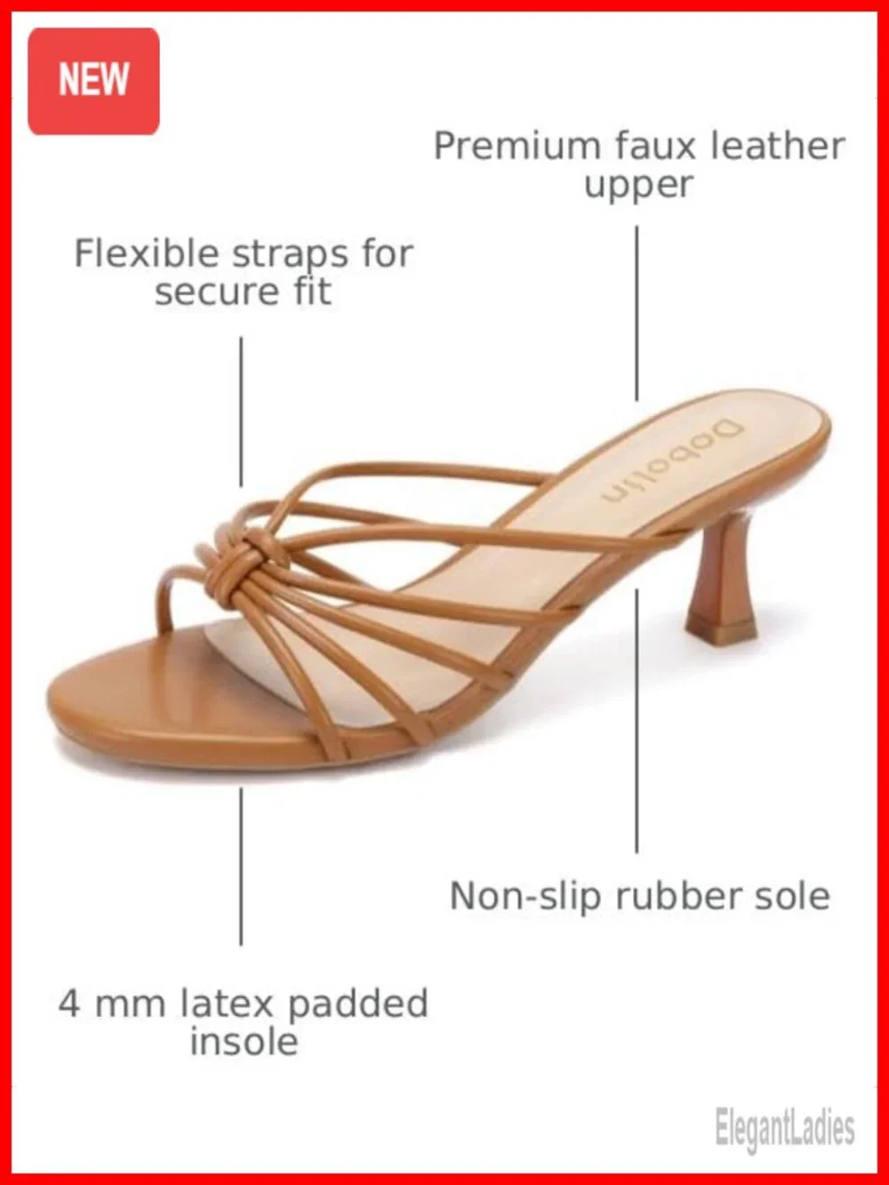 Faux Leather Kitten Heel Sandals Strappy Open Toe Slip On Low Heel